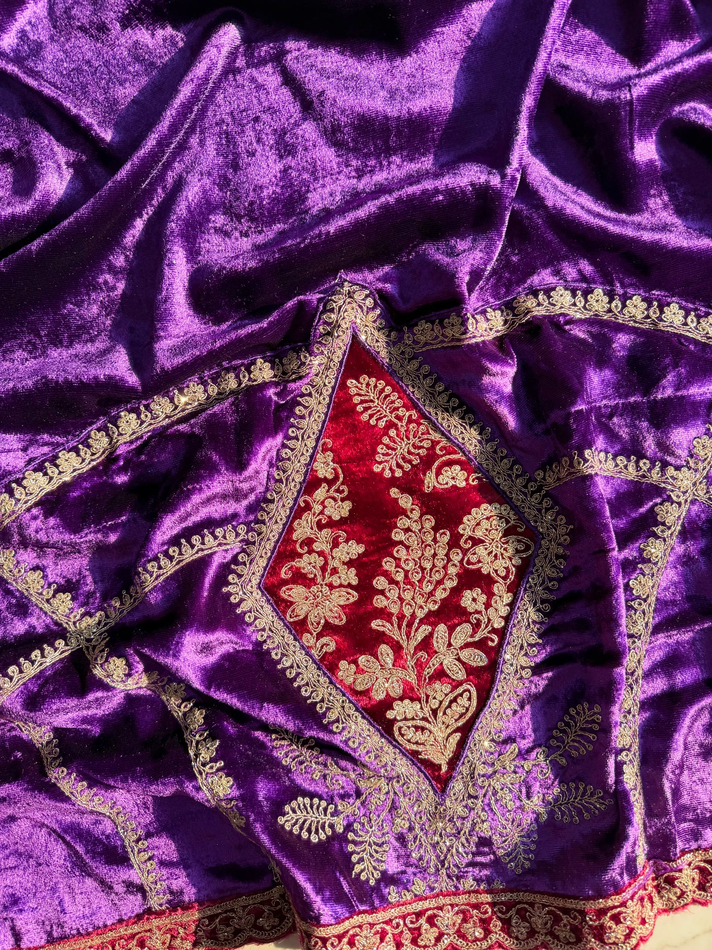 Velvet Front back Marori Aari work suit