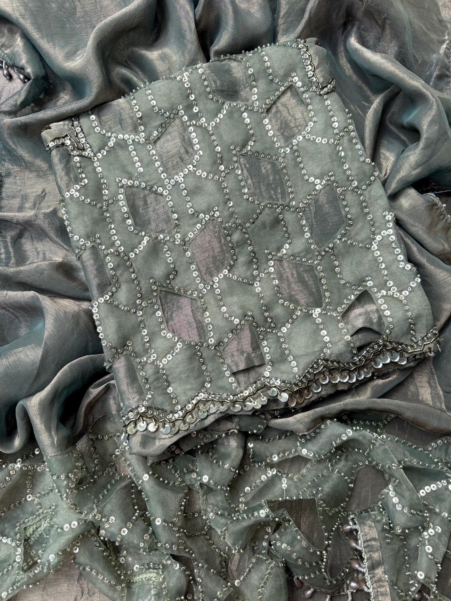 Luxurious cutwork Tissue silk suit