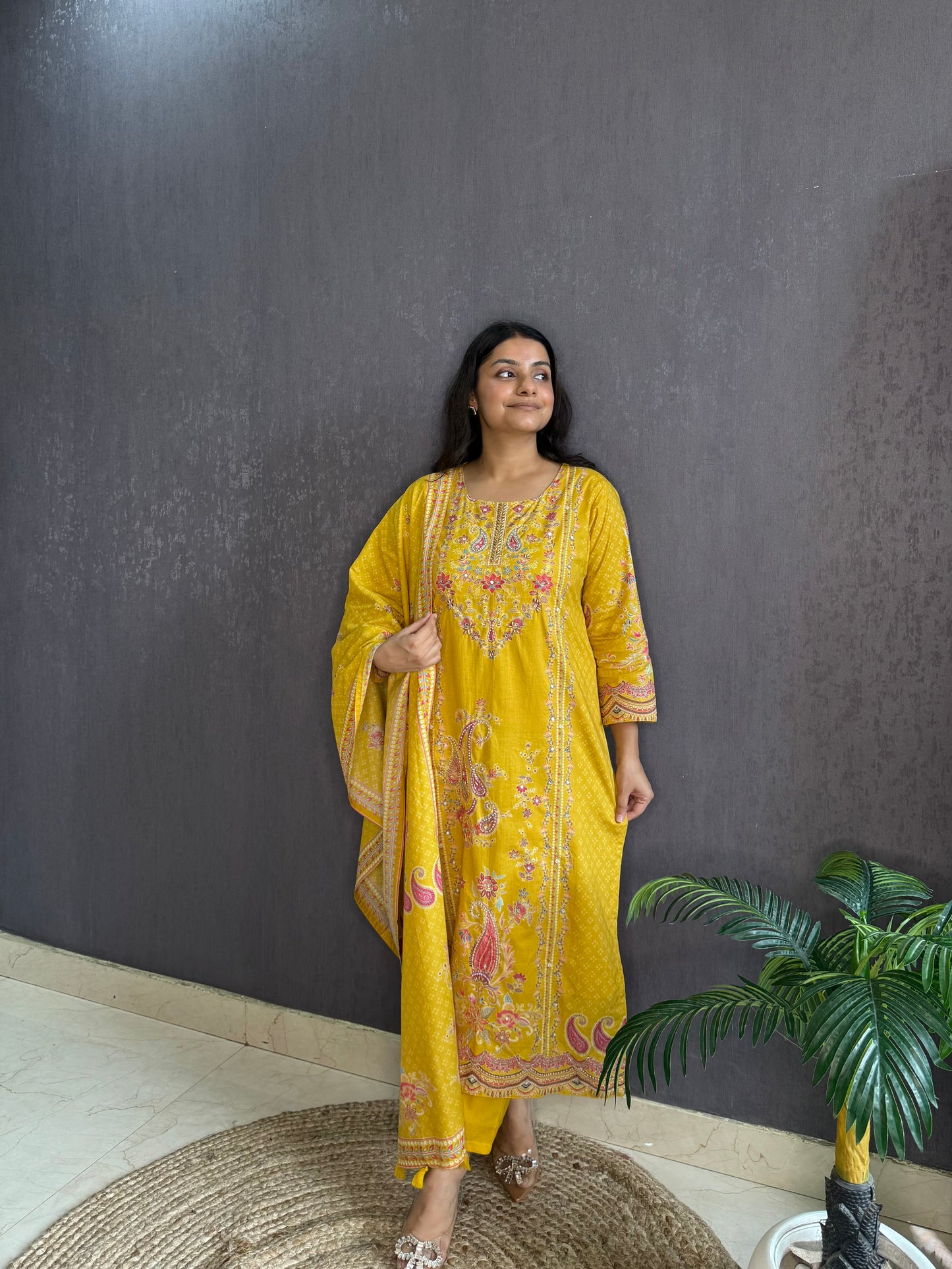 Pure cotton printed handwork kurta set