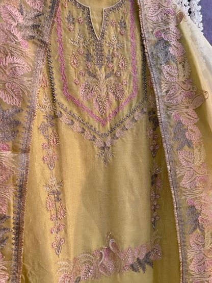 Premium tissue linen silk hand embroidered suit