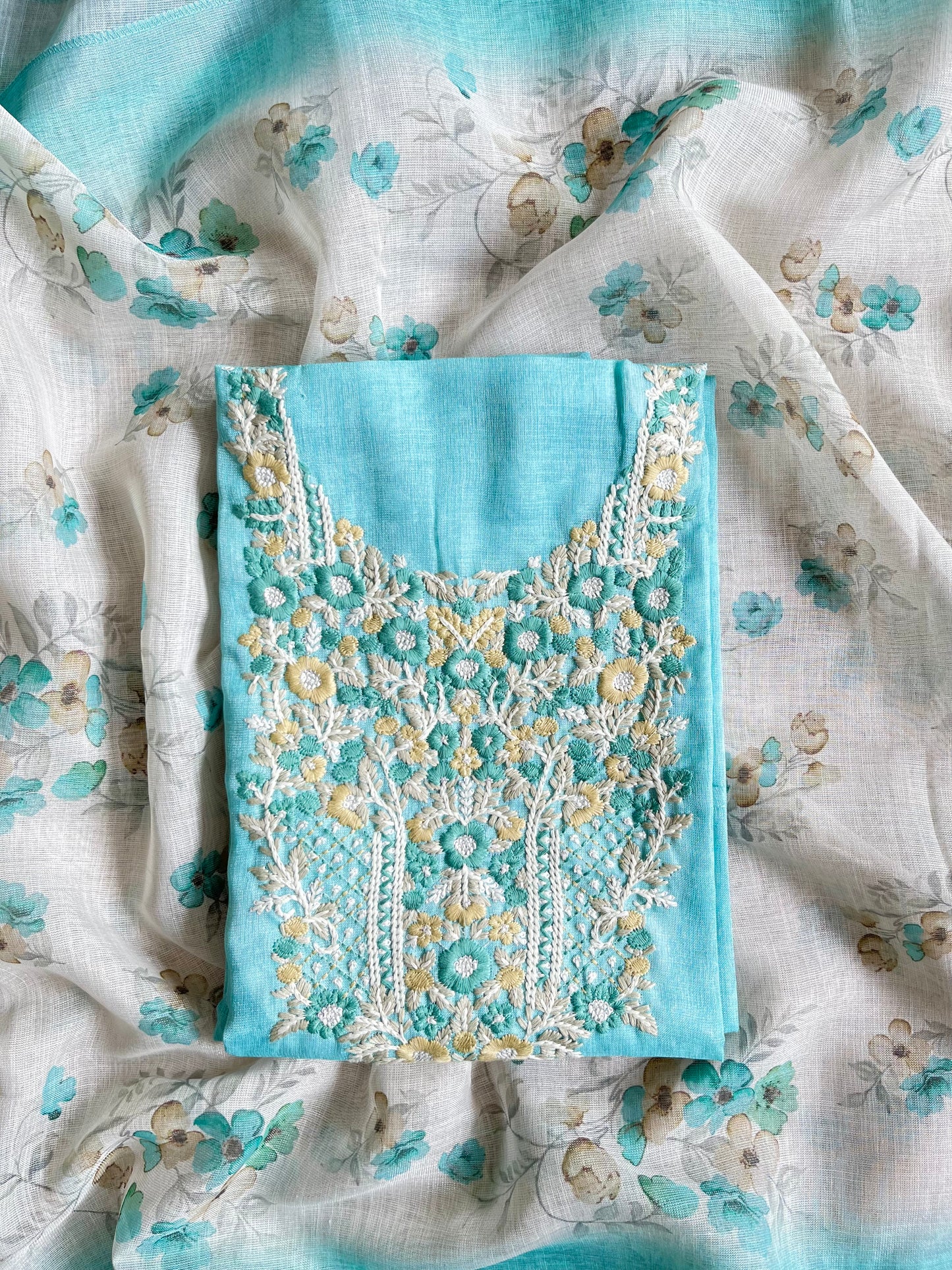 Pure linen Parsi embroidery suits