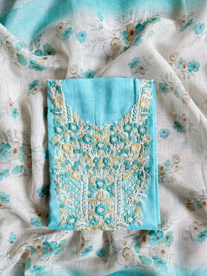 Pure linen Parsi embroidery suits