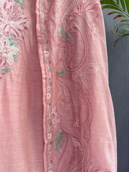 Luxurious Mul chanderi threadwork floral suit