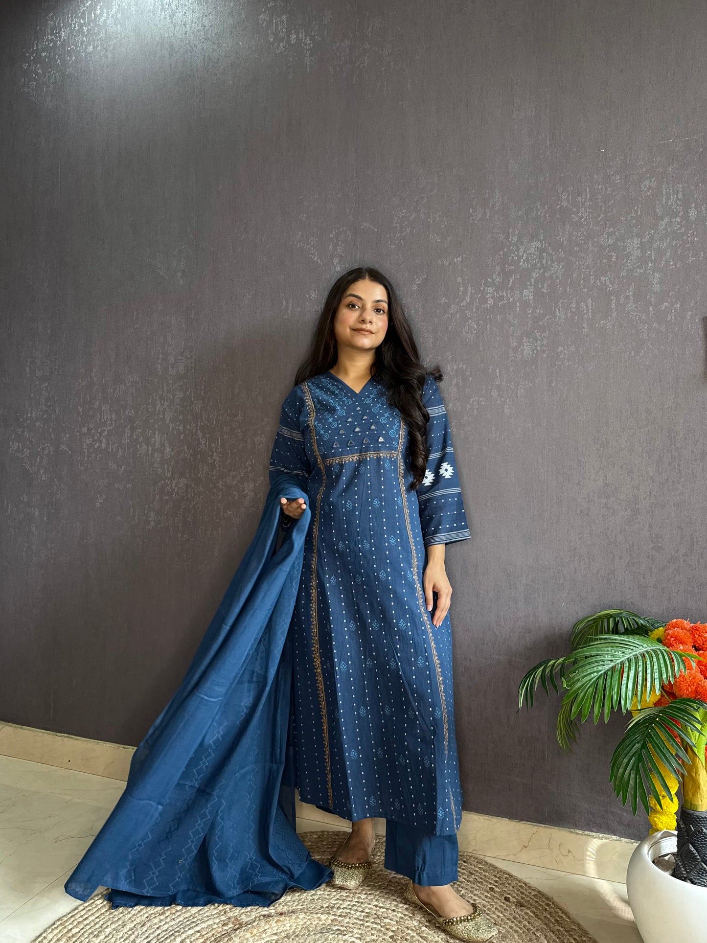 Jamdani Mirror cotton A line suit set