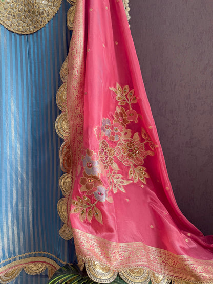 Premium Mirror work tissue benarsi suit