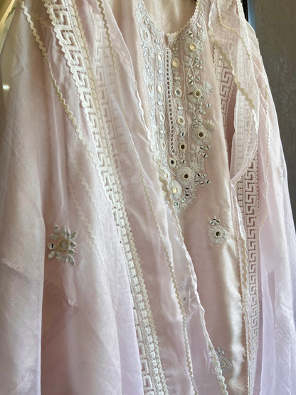Premium Linen mirrorwork lacework suit