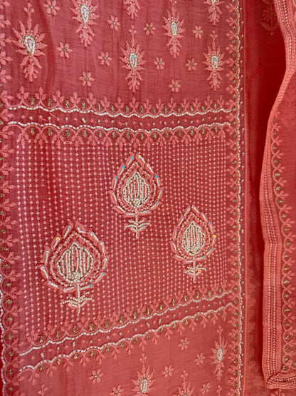 Luxurious Mul chanderi lucknowi handwork suit