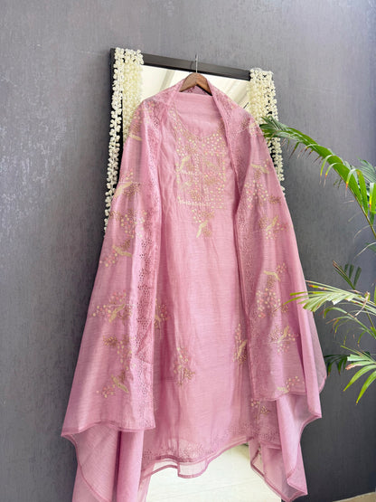 Luxurious Mul chanderi schiffili peacock suit