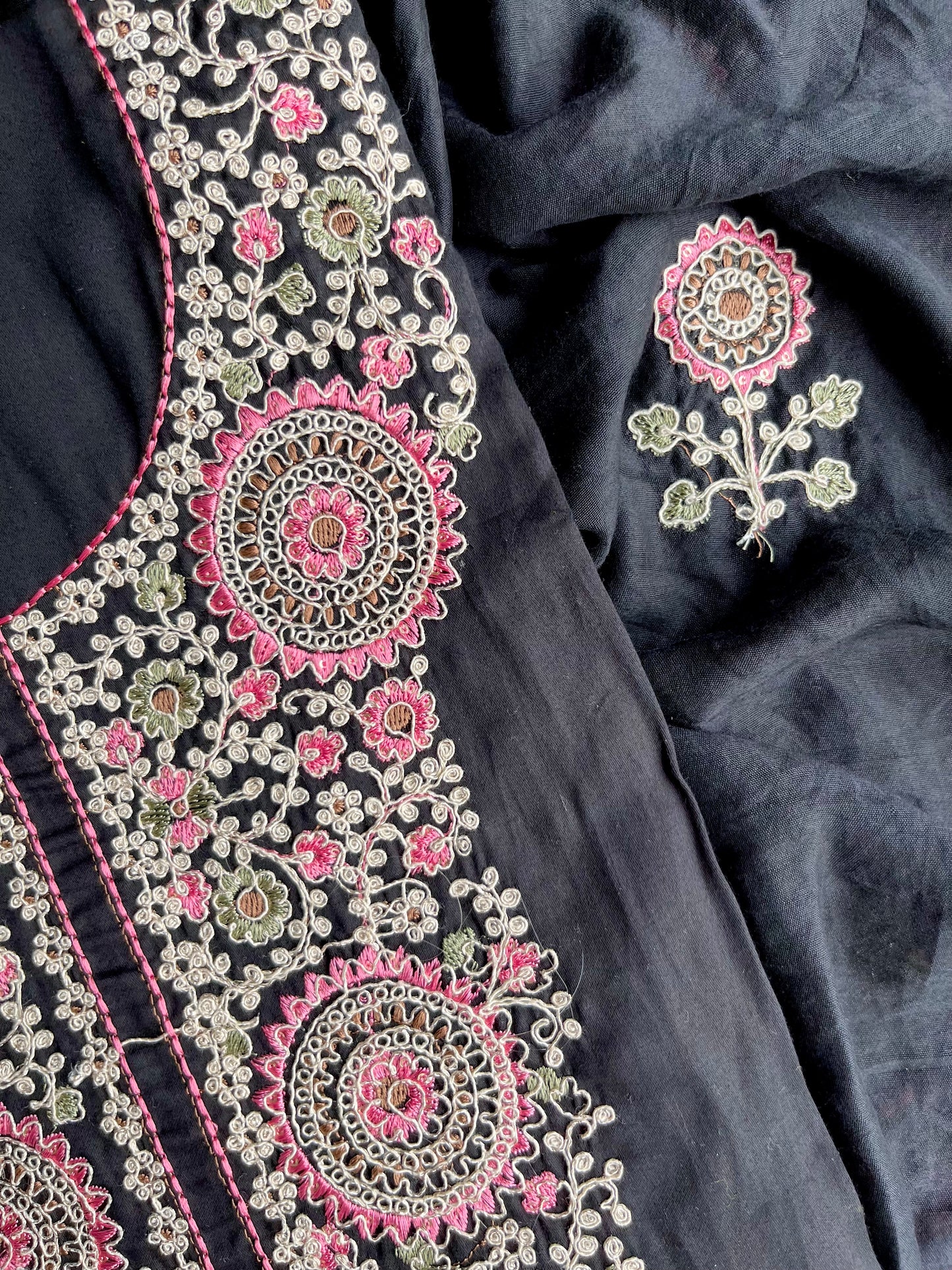 Satin Aari work unstitched suits