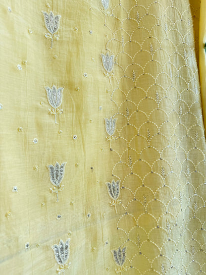 Luxurious Mul chanderi lucknowi tulip and hearts suit