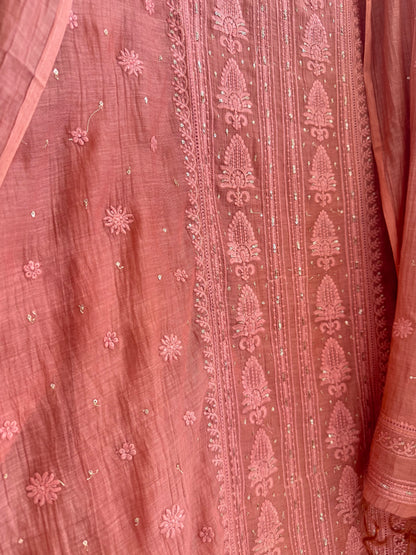 Luxurious Mul chanderi lucknowi handwork suit