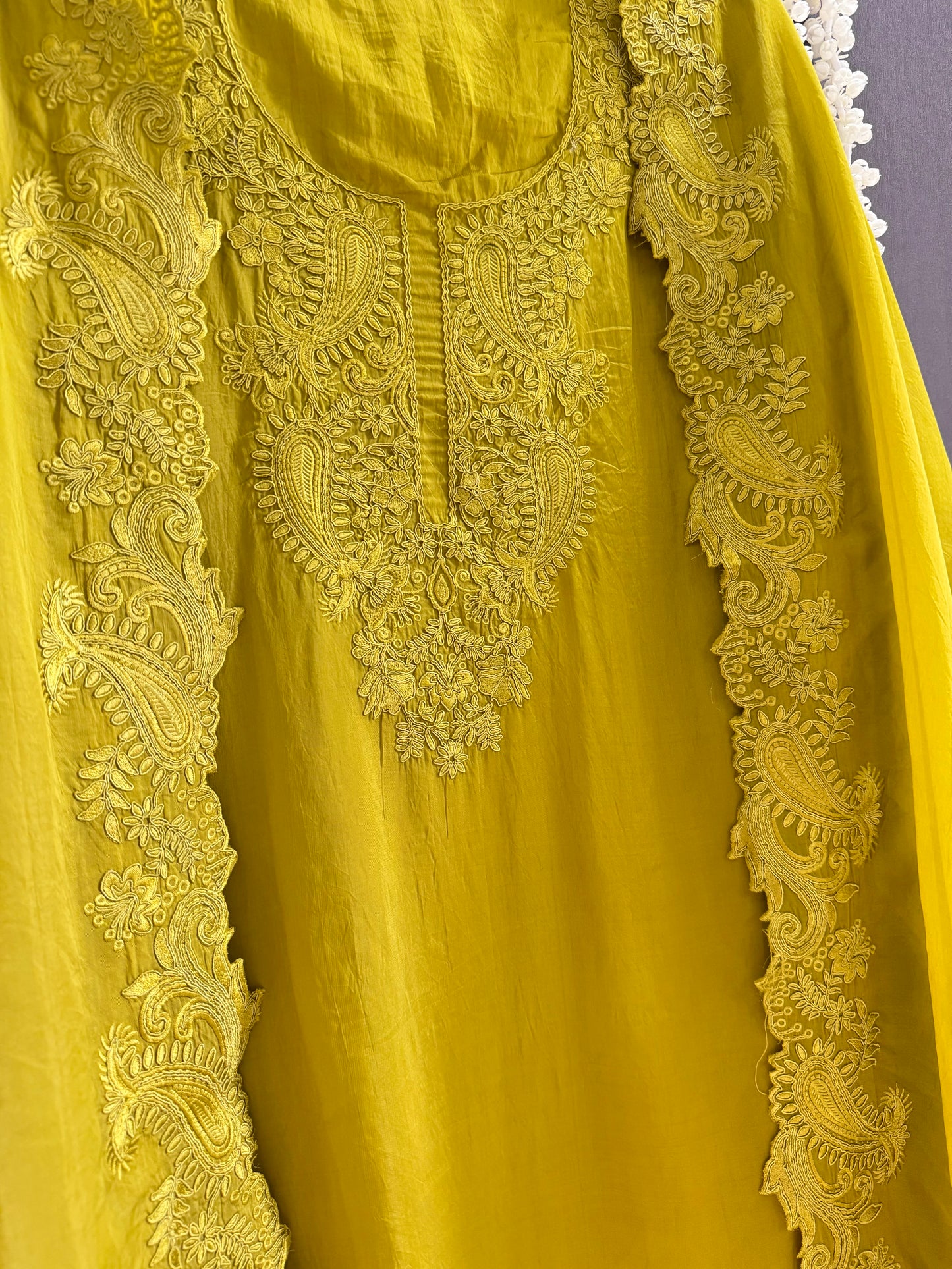 Luxurious aari work organza suit