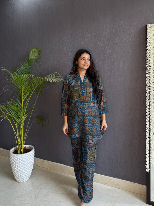 Modal cotton Ajrakh Coord set