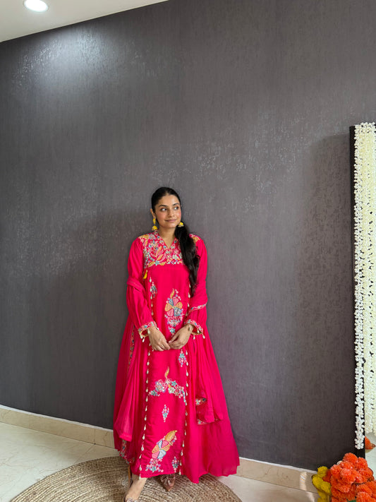 Mal cotton silk embroidered handwork Anarkali