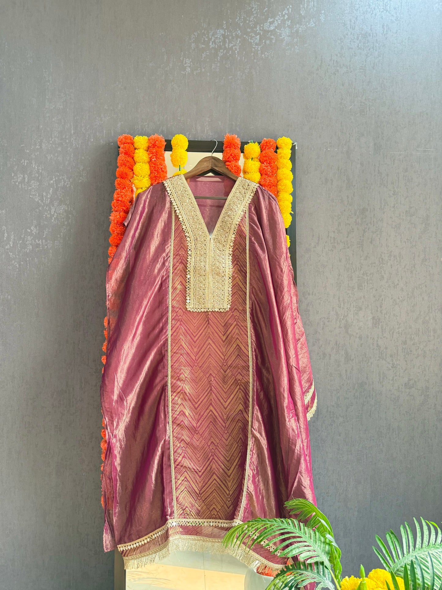 Luxurious Tissue silk Aari work suit