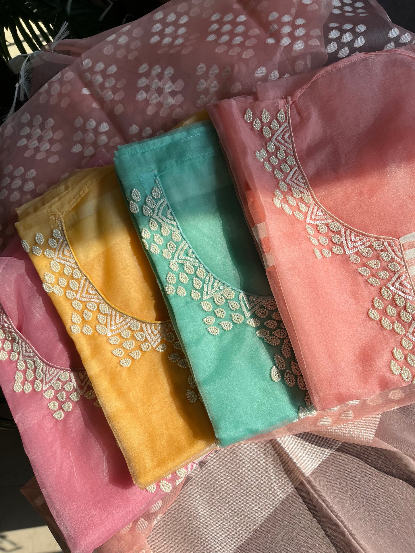 Pearlwork jamdani organza suit