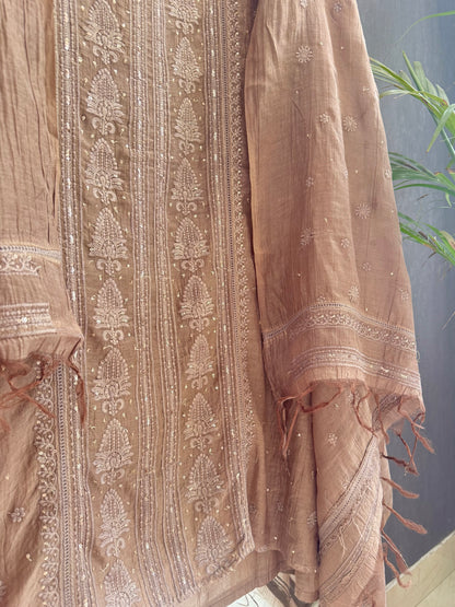 Luxurious Mul chanderi lucknowi handwork suit