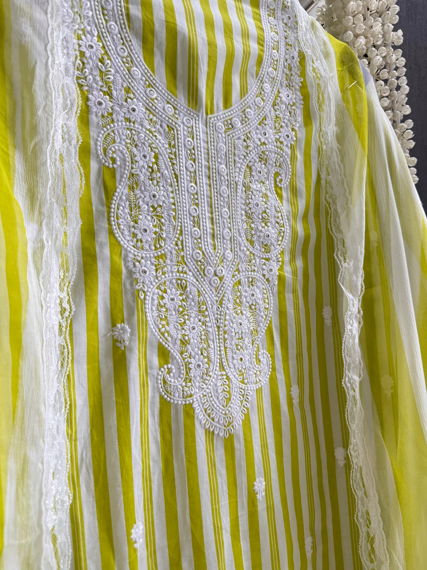 Striped cotton Lucknowi suit