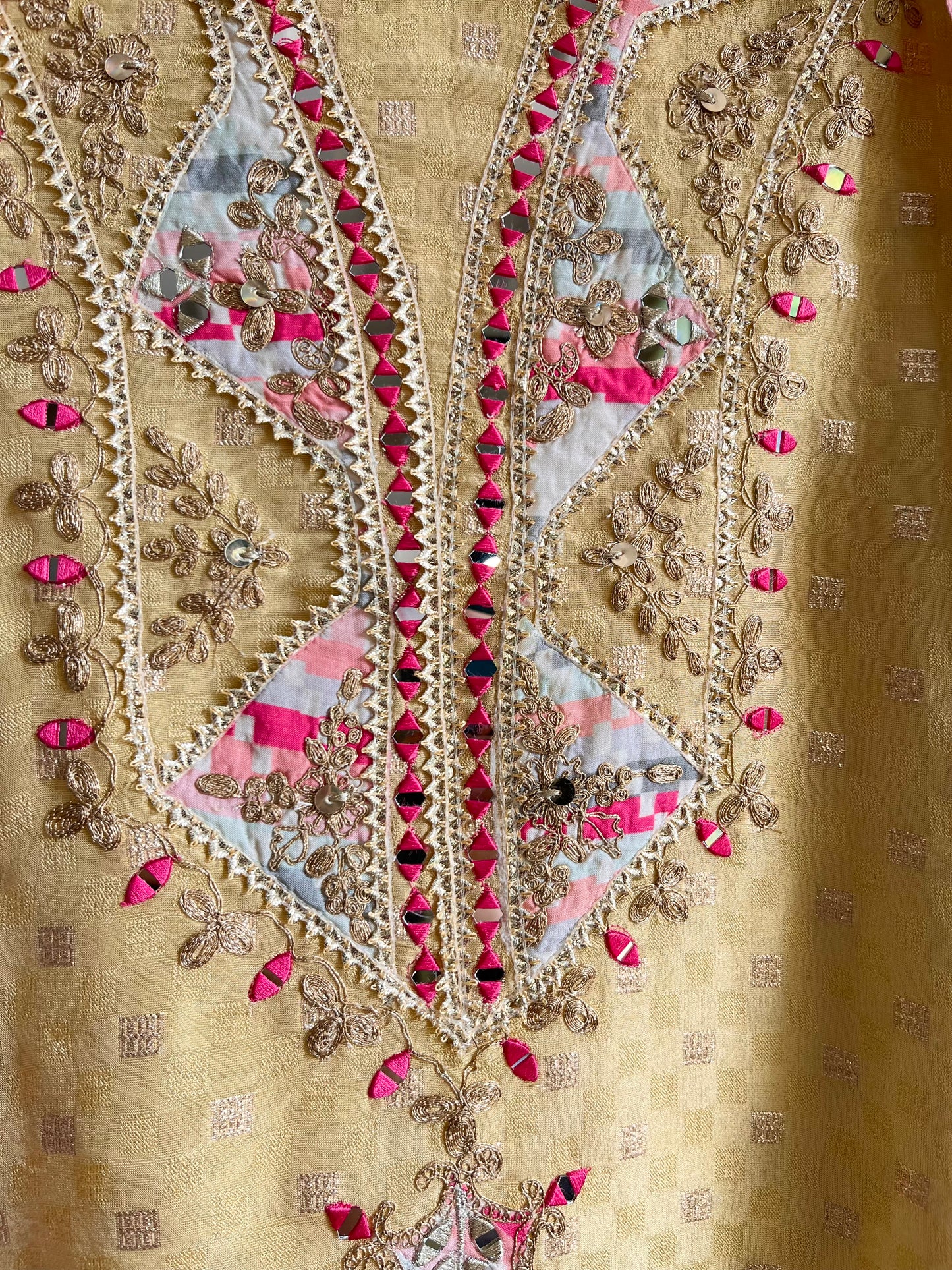 Luxurious sheesha aari work Tissue silk suit