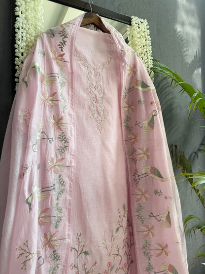 Luxurious Mul chanderi flamingos suit