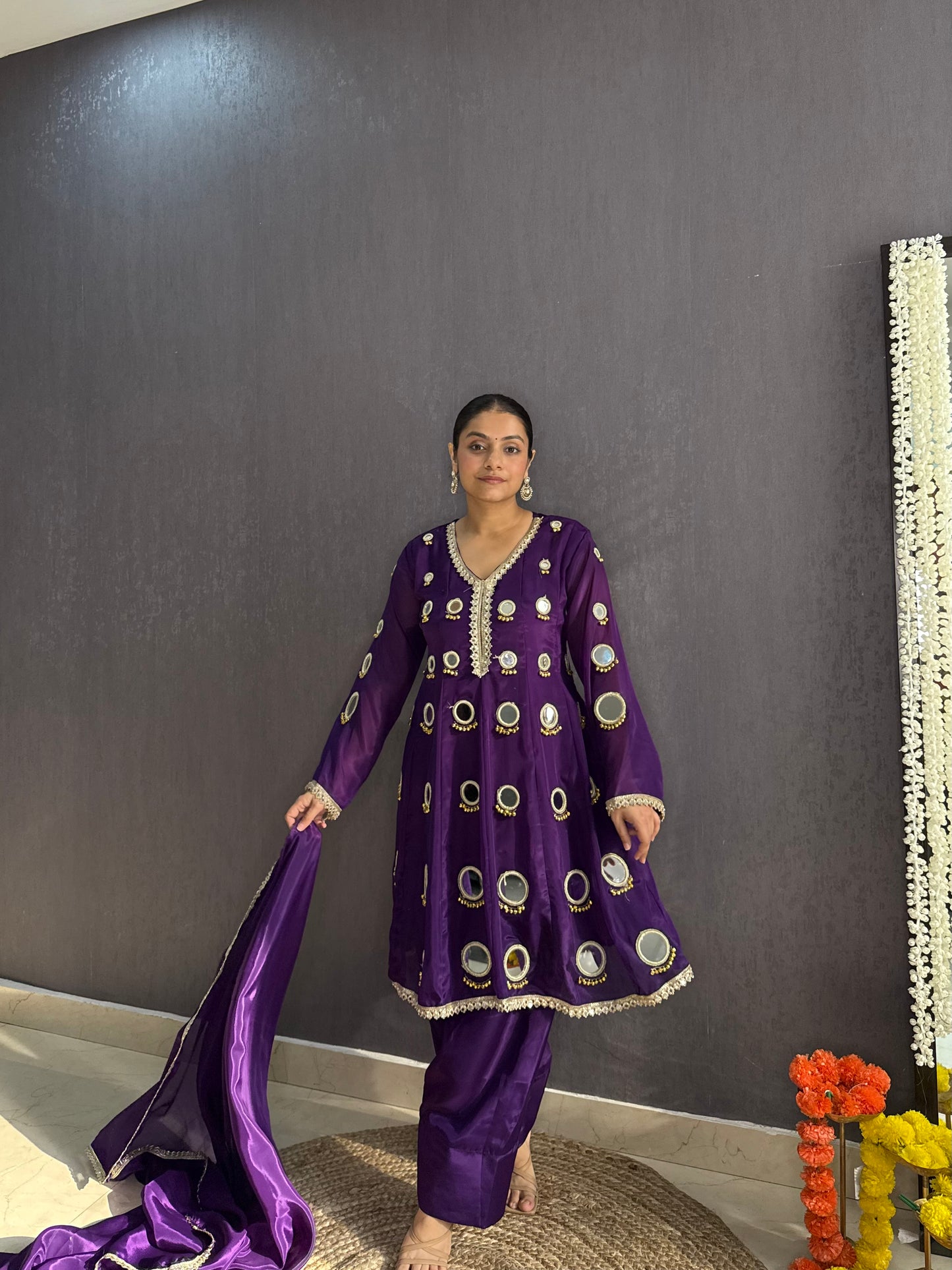 Luxurious mirrorwork farshi salwar set