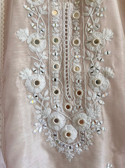 Premium Linen mirrorwork lacework suit