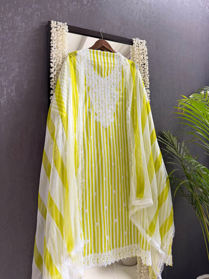 Striped cotton Lucknowi suit