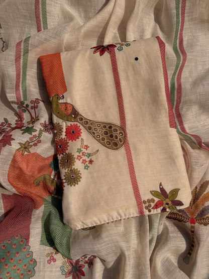 Linen peacock handwork suit