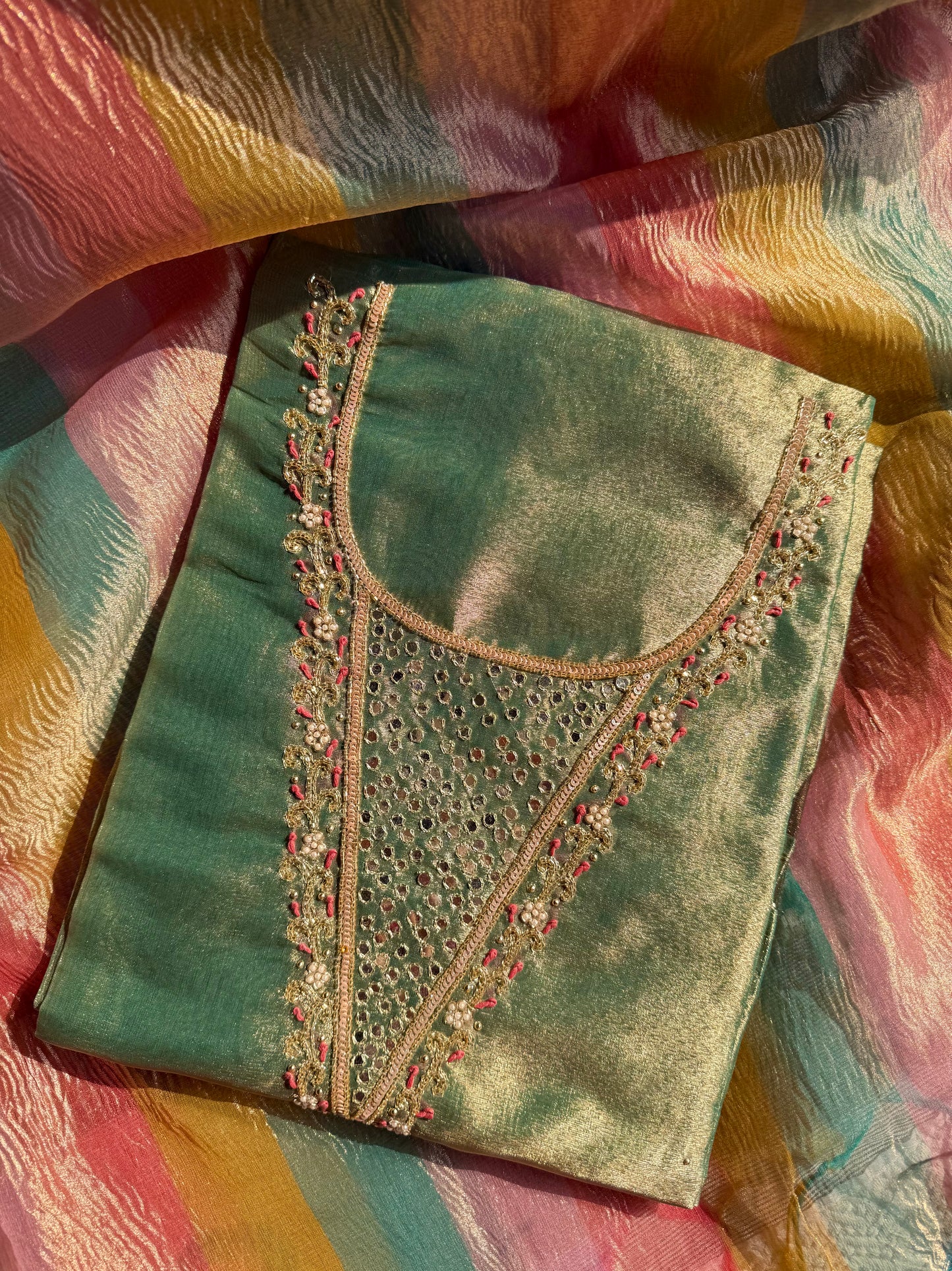 Tissue silk multi color suit