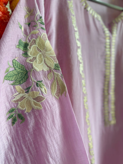 Luxurious Mul chanderi gold appliqué work suit