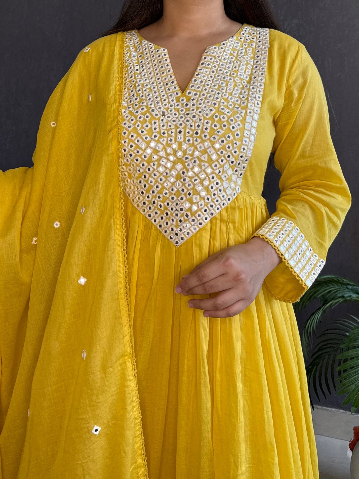 Mal cotton mirror embroidered Anarkali