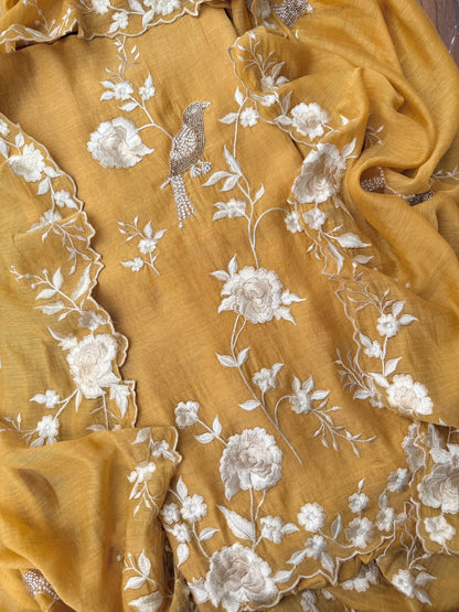 Luxurious Mul chanderi parsi thread suit