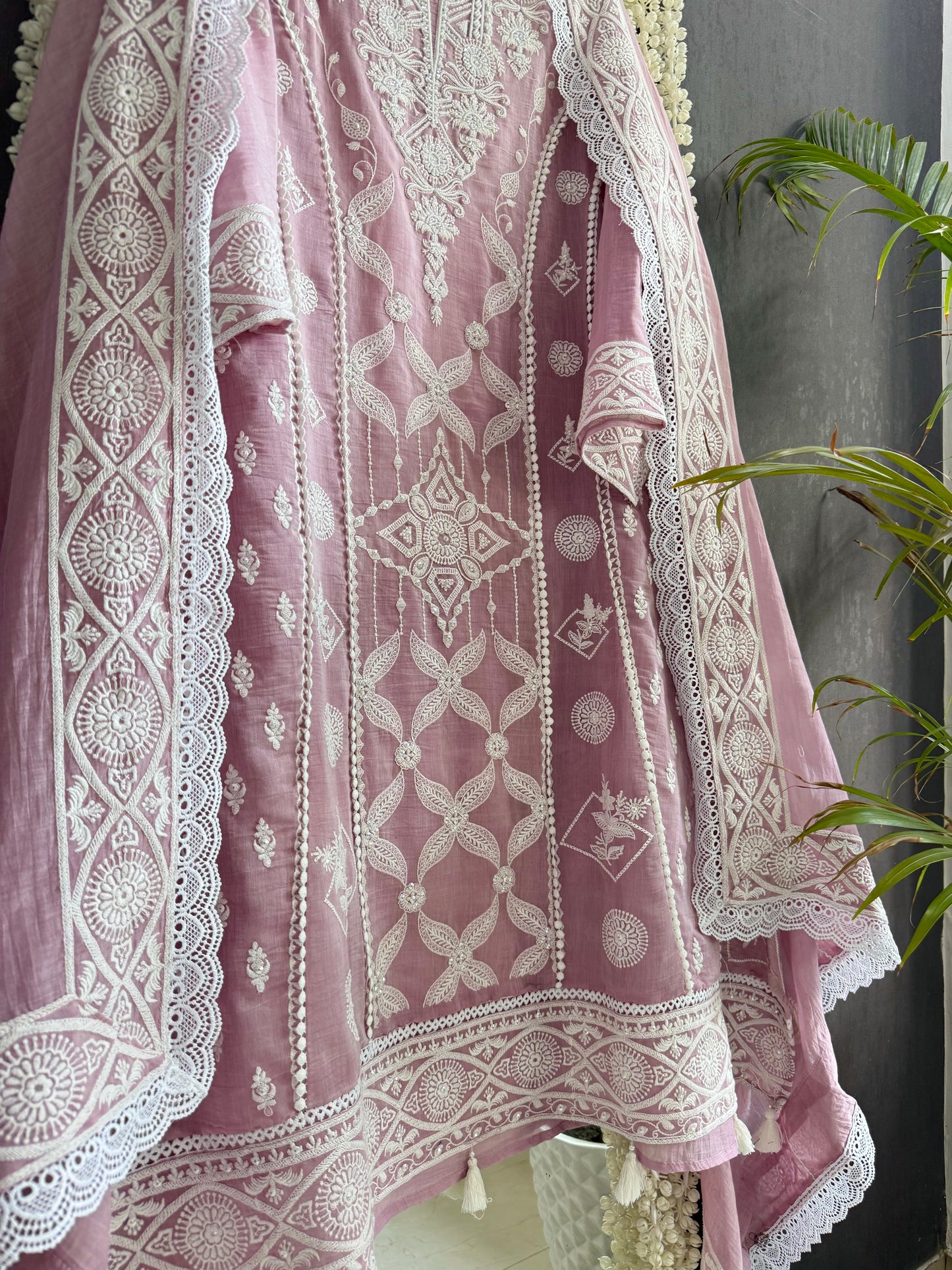Luxurious Mul chanderi lucknowi handwork suit