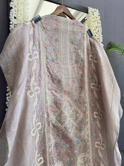Luxurious Mul chanderi bow crossstitch suit
