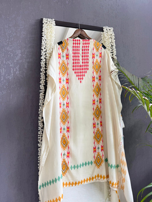 Muslin ikkat inspired handwork suits