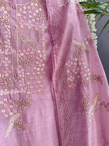 Luxurious Mul chanderi schiffili peacock suit