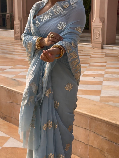 Luxurious~Pure Mul Chanderi Gota Appliqué saree