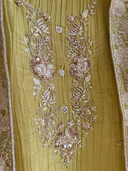 Luxurious crush tissue zardozi embroidered suit