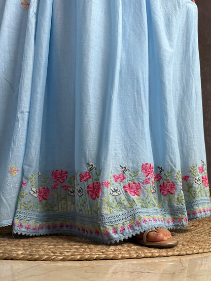 Mal cotton roses embroidered french knot Anarkali