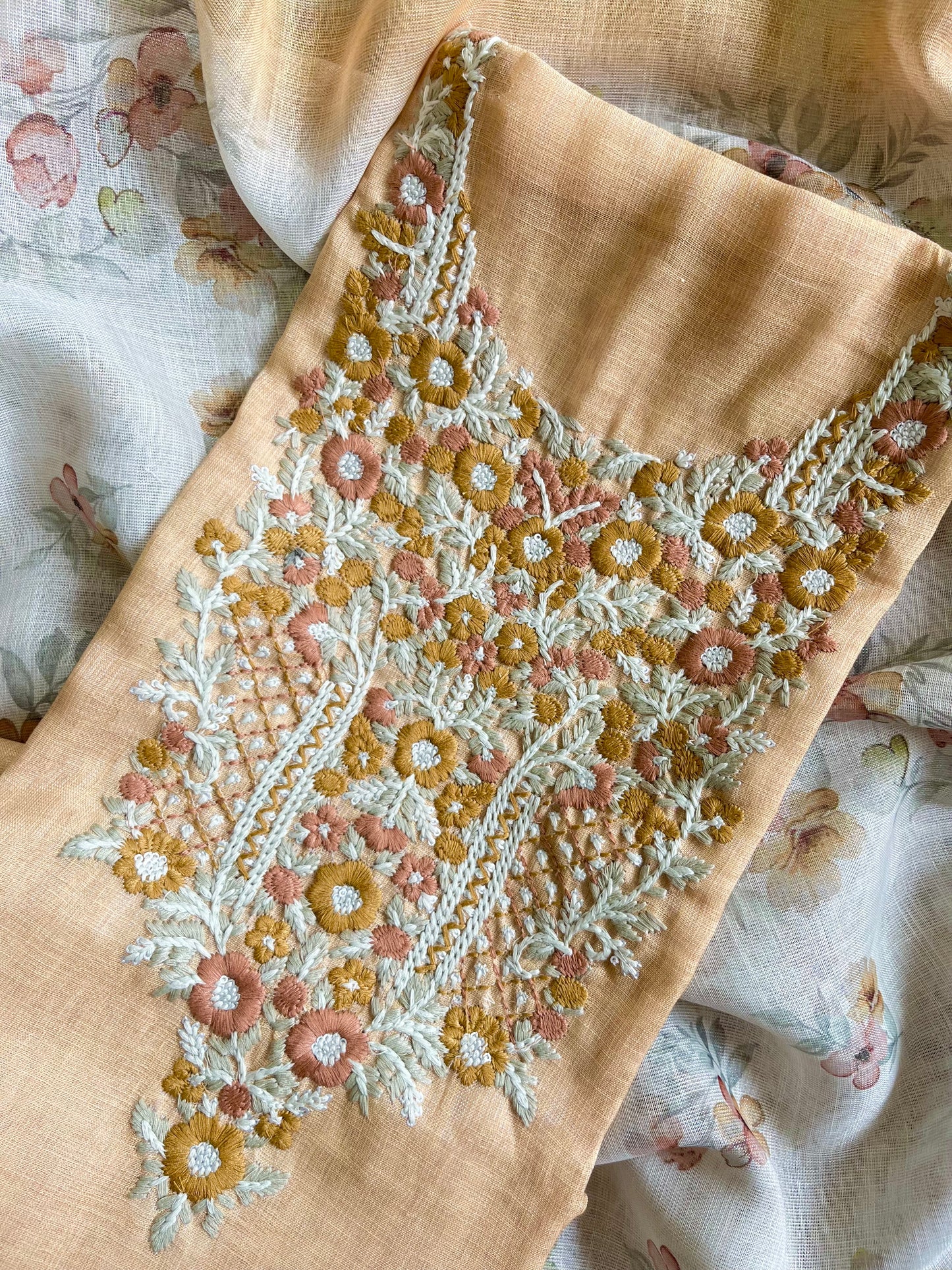 Pure linen Parsi embroidery suits
