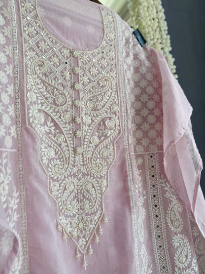 Luxurious Mul chanderi lucknowi handwork suit