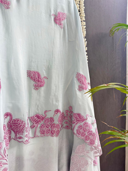 Organza appliqué work flamingos suit