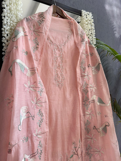 Luxurious Mul chanderi flamingos suit