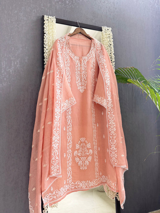 Luxurious Mul chanderi appliqué work suit