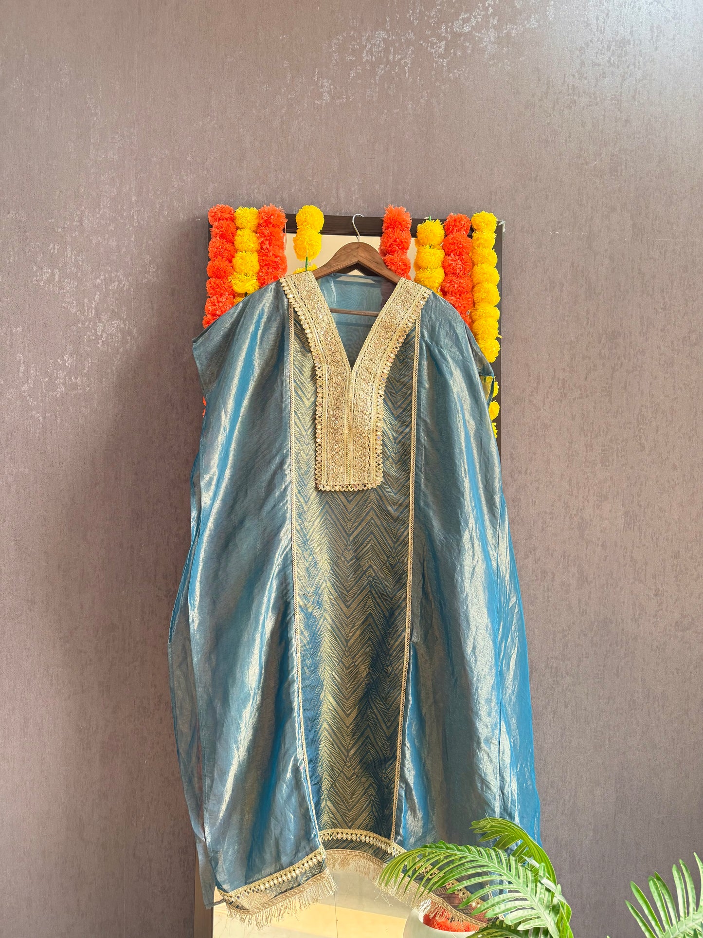 Luxurious Tissue silk Aari work suit