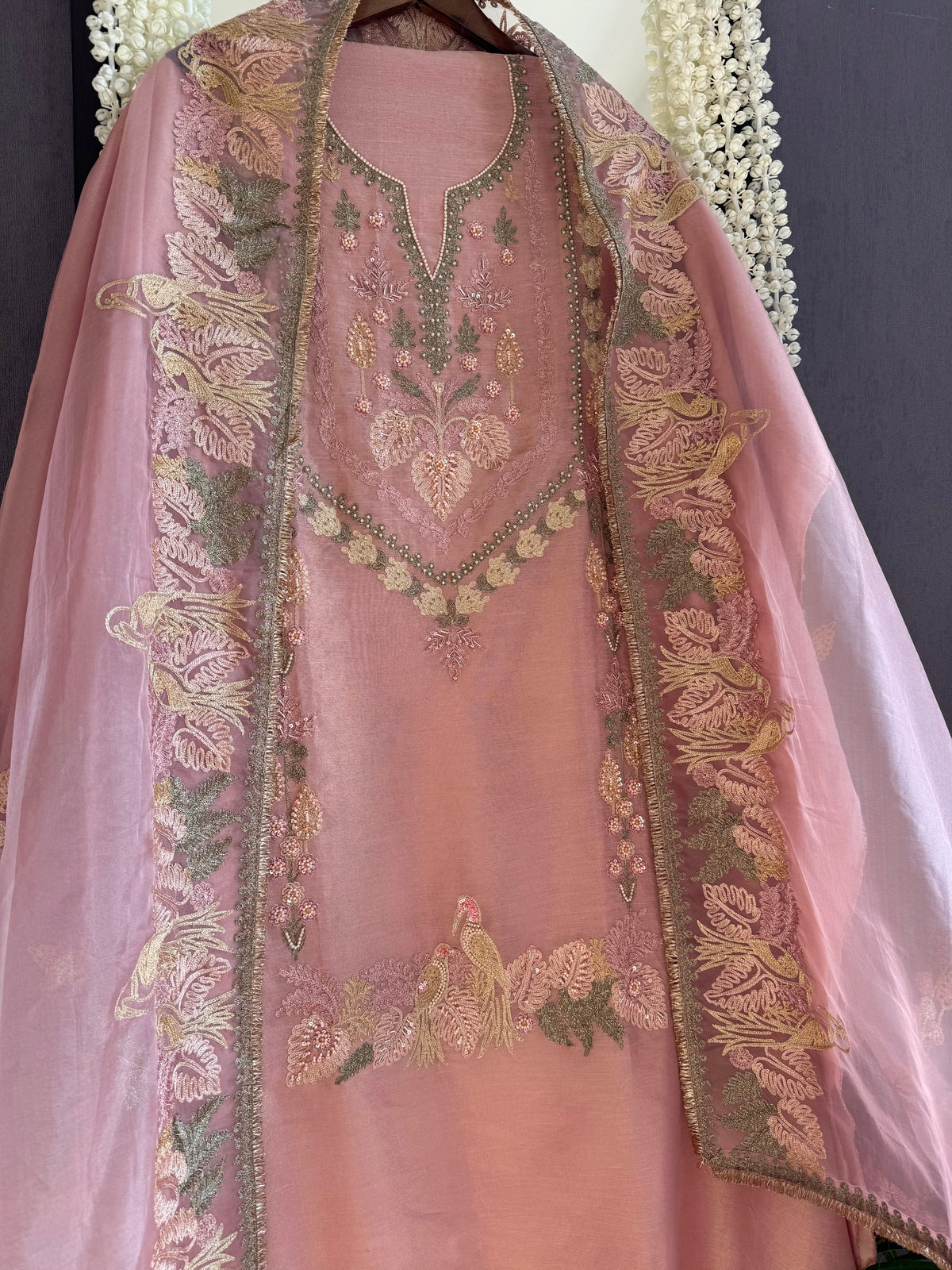 Premium tissue linen silk hand embroidered suit