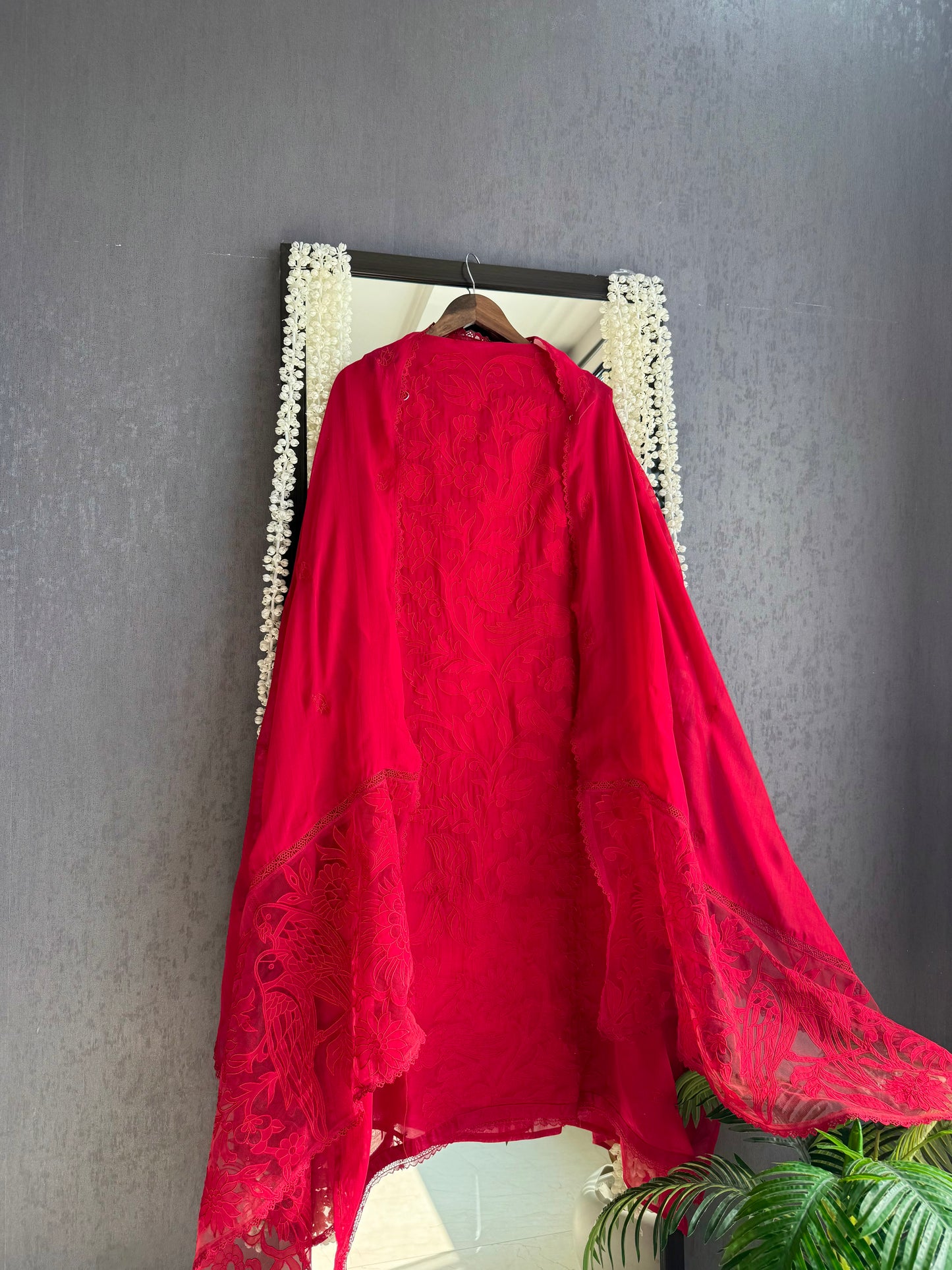 Luxurious organza appliqué work birds suit