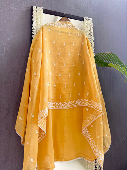 Luxurious Mul chanderi appliqué work suit