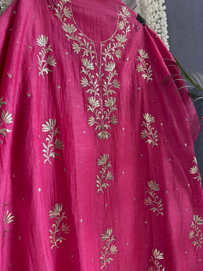 Luxurious Mul chanderi pitta work suit