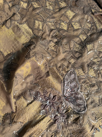 Luxurious brocade cutwork Tissue silk suit